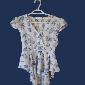Floral Blue and White Women's Top
